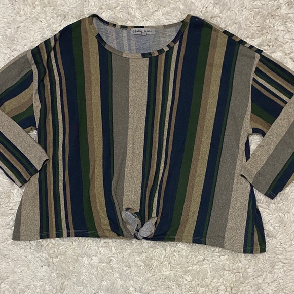 Absolutely Famous Women’s Sz 1X mid sleeve for fall tan gold navy green striped - Picture 1 of 13